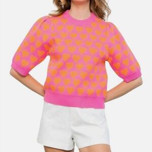 THML Short Sleeve Heart Sweater Pink Size L